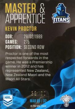 2022 NRL Traders - Master & Apprentice Blue #MAB09 Kevin Proctor Back